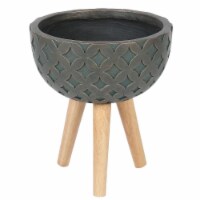Luxen Home WHPL1362 12.25 in. Butterfly Embossed Round MgO Planter with Wood Legs, Brown