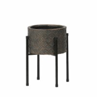 Luxen Home WHPL1366 12.4 in. Butterfly Embossed Round MgO Planter with Metal Stand, Brown
