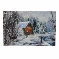 Luxen Home WHHD1008 Winter Wonderland Log Cabin Lighted Canvas Print, Multi Color