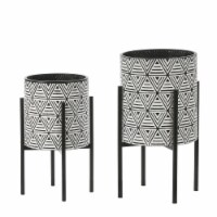 Luxen Home WHPL1456 Metal Cachepot Planters with Black Metal Stands, Black & White - Set of 2