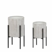 Luxen Home WHPL1457 Metal Cachepot Planters with Black Metal Stands, Light Gray - Set of 2