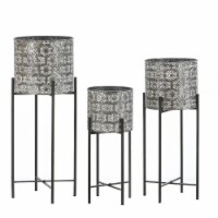 LuxenHome WHPL1490 Gray Metal Cachepot Planters with Black Stands, Set of 3