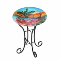 Luxen Home WHP1520 Flamingo Glass Bird Bath with Metal Stand