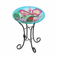 Luxen Home WHP1521 Hummingbird Floral Glass Bird Bath with Metal Stand