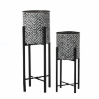 Luxen Home WHPL1539 Metal CachePot Planters with Black Metal Stands, Black & White - Set of 2