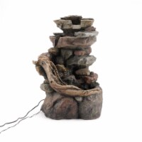 Luxen Home WHF1565 Resin Stacked Rock Waterfall Outdoor Fountain with LED Lights