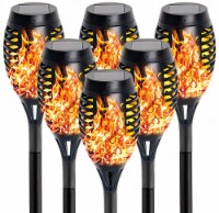 6 Pk Tiki Flame Style Solar Led Pathway Light lighting garden lawn patio Moving Flame Motion