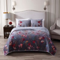 Bebejan Nicole Grey 100% Cotton 3-Piece Reversible Quilt Set