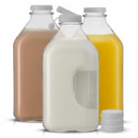 JoyJolt Reusable Glass Milk Bottle with Lid & Pourer - 64 oz - Set of 3