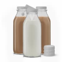 JoyJolt Reusable Glass Milk Bottle with Lid & Pourer - 32 oz - Set of 3