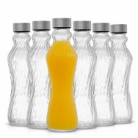 JoyJolt Spring Glass Fluted Water Bottles with Stainless Steel Cap - 18 oz - Set of 6
