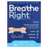 Breathe Right Original Nasal Strips, Tan, Small and Medium, 30 Ct