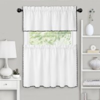 Kate Aurora Coastal Hamptons Living 3 Piece Kitchen Curtain Set - 24 in. Long - White