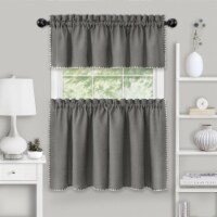 Kate Aurora Coastal Hamptons Living 3 Piece Kitchen Curtain Set - 24 in. Long - Gray