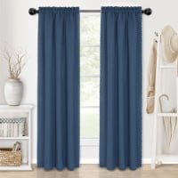 Kate Aurora 2 Piece Hamptons Semi Sheer Curtain Panels - 63 in. Long - Navy