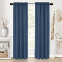 Kate Aurora 2 Piece Hamptons Semi Sheer Curtain Panels - 84 in. Long - Navy