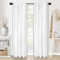 Kate Aurora 2 Piece Hamptons Semi Sheer Curtain Panels - 63 in. Long - White