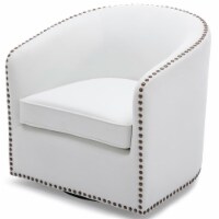 Tyler Milky White Faux Leather Swivel Arm Chair with Nailhead Trim