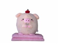 Velvet Bolster Novelty Decorative Pillow Blanket | Piggie Apple Stuffed Animal | 16 Inches