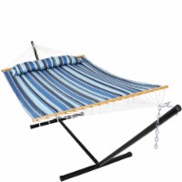 Sunnydaze 2-Person Quilted Fabric Hammock with Steel Stand - Misty Beach