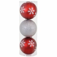 3 Pack Christmas Ball Hanging Ornaments Red Silver 6  Round Holiday Tree Decor