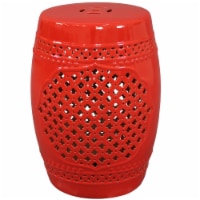 Sunnydaze 17.75 in Marrakesh Lattice Ceramic Glaze Garden Stool - Red