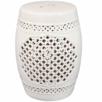 Sunnydaze 17.75 in Marrakesh Lattice Ceramic Glaze Garden Stool - White