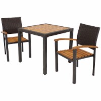 3-Piece Patio Dining Set Outdoor Wooden Resin Rattan Furniture Garden Backyard
