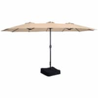 15ft Double-Sided Outdoor Patio Umbrella with Crank Sandbag Base Market Tan