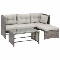 Sunnydaze Longford Patio Sectional Sofa Set with Cushions - Stone Gray Cushions