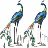 Sunnydaze Peacock Outdoor Metal Garden Statue - 34.5 in - Set of 2