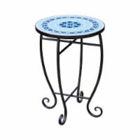 Teamson Home Small 14  Round Outdoor Mosaic Side Table Planter Stand, Blue