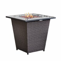 Peaktop Outdoor 30  Propane Gas Fire Pit with Tabletop and Decorative Rattan Base for Garden