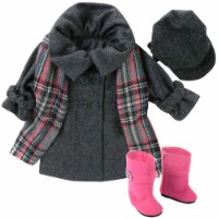 Sophia's 4 Piece Winter Coat with Boots Set for 18'' Dolls, Gray/Pink