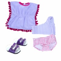 Sophia's Cut-Out Bathing Suit, Cover Up and Sandals, Pink/Purple