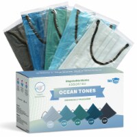 WeCare Individually Wrapped Face Masks, Pack of 50, Assorted Ocean Tones