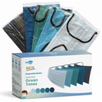 WeCare Individually Wrapped Kids Face Masks, Pack of 50, Assorted Ocean Tones