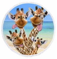 Dawhud Direct Giraffe Selfie Round Beach Blanket, 60 x60  Microfibre Cotton Picnic Towel