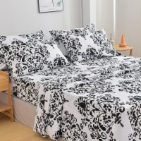 American Home Collection Ultra Soft 4-6 Piece Black & White Damask Bed Sheet Set Queen