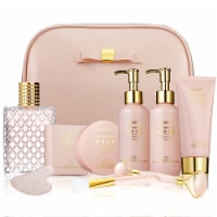 Luxury Enchanted Rose Bath & Body Beauty Kit With Leather Bag, Jade Roller & More Perspective: Main
