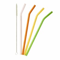 Eco Suckers, Pack of 4 Vibrant Colors Bent Glass Drinking Straws with Cleaning Brush