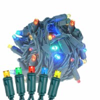 50 Light LED Christmas Mini Light Set, Patio Lights, Multi, Green Wire, 25’
