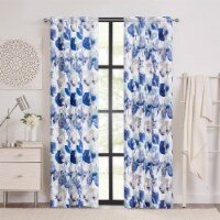 Kate Aurora Chic Living 2 Pack Semi Sheer Poppy Floral Curtains - 63 in. Long - Blue