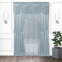 Kate Aurora Satin Chic Attached Curtain, Tiebacks & Valance Set - 84 in. Long - Ice Blue