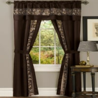 Kate Aurora 5 Piece Floral Attached Window Sheer Curtain Set - Brown - 63 in. Long