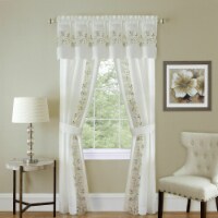 Kate Aurora 5 Piece Floral Attached Window Sheer Curtain Set - Beige - 63 in. Long