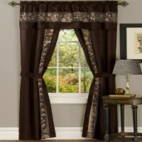 Kate Aurora 5 Piece Floral Attached Window Sheer Curtain Set - Brown - 84 in. Long