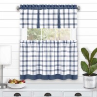 Kate Aurora Windowpane Kitchen Curtain - 36 in. Long - Blue