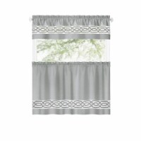 Kate Aurora Pacifico 3 Piece Kitchen Curtain Set - 24 in. Long - Silver