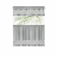 Kate Aurora Pacifico 3 Piece Kitchen Curtain Set - 36 in. Long - Silver